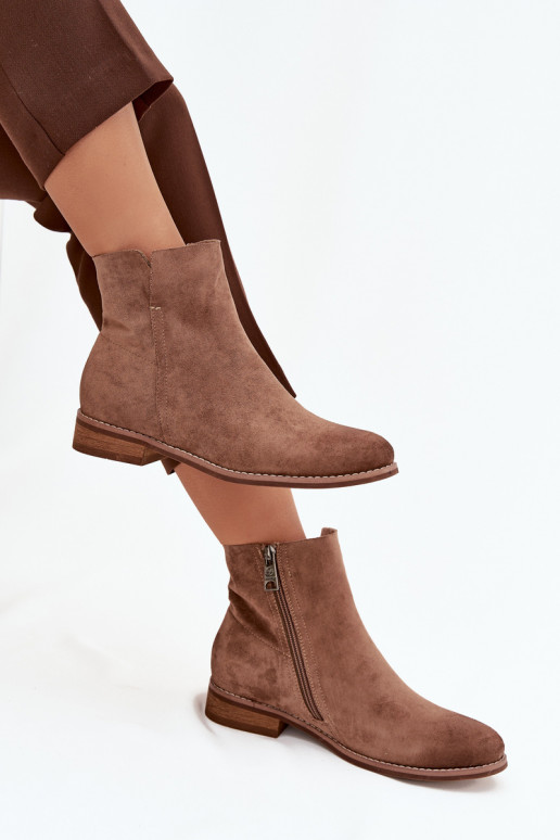 Women's Flat Heel Ankle Boots Vinceza 39961 Light Brown