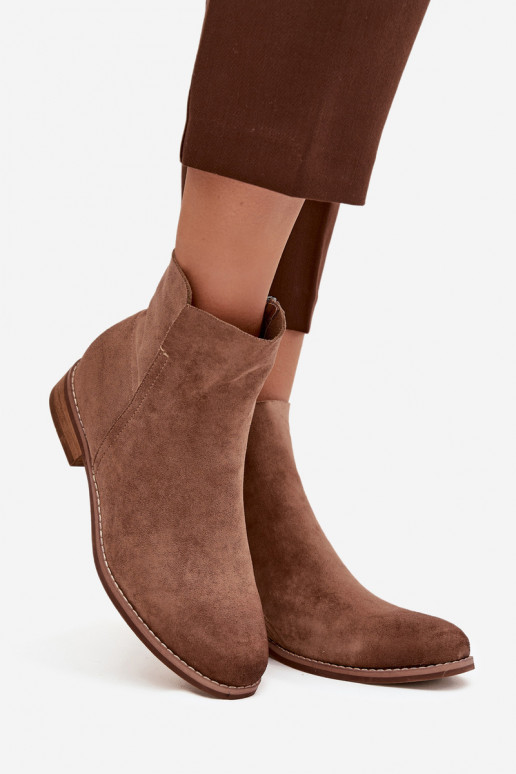 Women's Flat Heel Ankle Boots Vinceza 39961 Light Brown