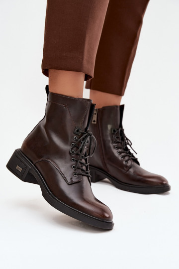 Women's Leather Ankle Boots Low Heel Insulated Vinceza 39955 Chocolate 2