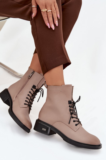 Women's Leather Ankle Boots Low Heel Insulated Vinceza 39955 Beige