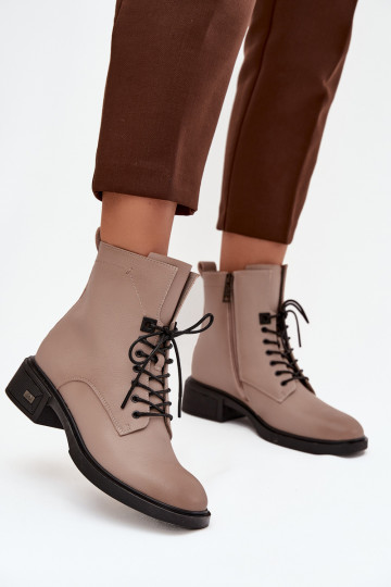 Women's Leather Ankle Boots Low Heel Insulated Vinceza 39955 Beige 2