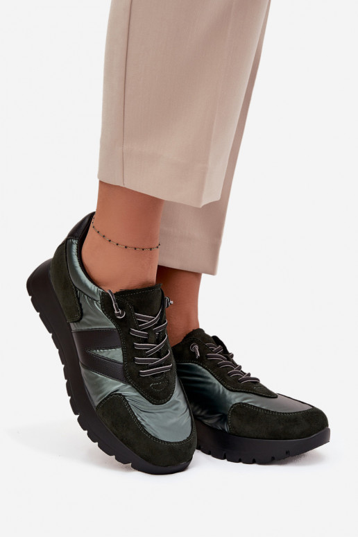 Sneakersy Damskie Na Platformie Vinceza 58561 Ciemnozielone