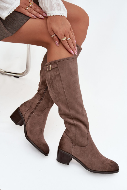 Knee-high eco suede boots on a heel Vinceza 58332 dark beige Knee-high eco suede boots on a heel Vinceza 58332 dark beige
