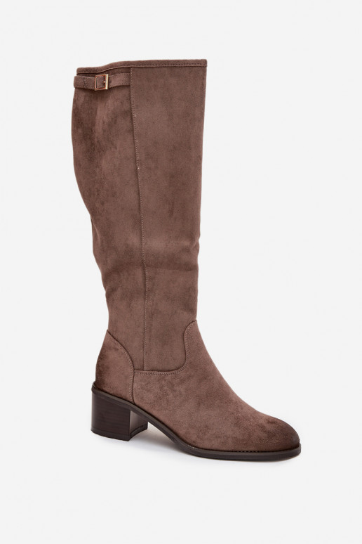 Knee-high eco suede boots on a heel Vinceza 58332 dark beige Knee-high eco suede boots on a heel Vinceza 58332 dark beige