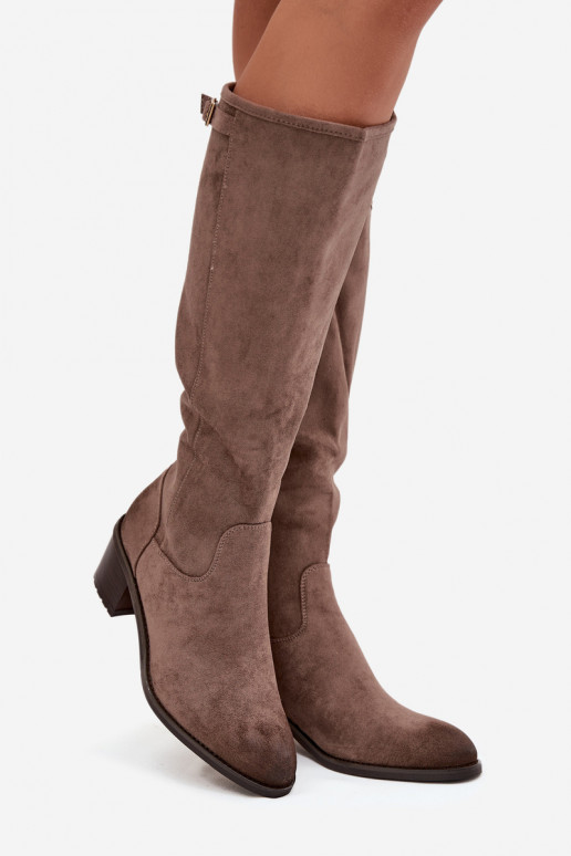 Knee-high eco suede boots on a heel Vinceza 58332 dark beige Knee-high eco suede boots on a heel Vinceza 58332 dark beige
