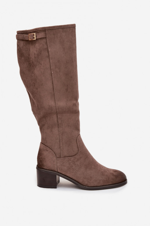Knee-high eco suede boots on a heel Vinceza 58332 dark beige Knee-high eco suede boots on a heel Vinceza 58332 dark beige