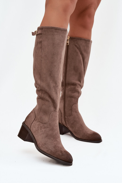 Knee-high eco suede boots on a heel Vinceza 58332 dark beige Knee-high eco suede boots on a heel Vinceza 58332 dark beige