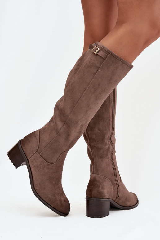 Knee-high eco suede boots on a heel Vinceza 58332 dark beige Knee-high eco suede boots on a heel Vinceza 58332 dark beige