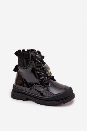 Girls' patent leather ankle boots with zipper black Felori
