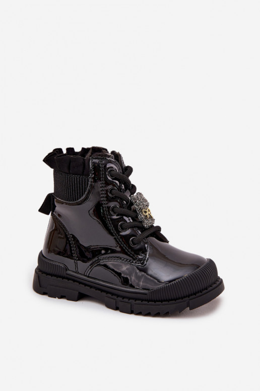 Girls' patent leather ankle boots with zipper black Felori