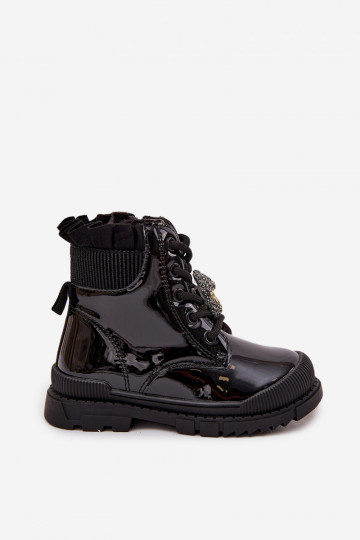 Girls' patent leather ankle boots with zipper black Felori 2