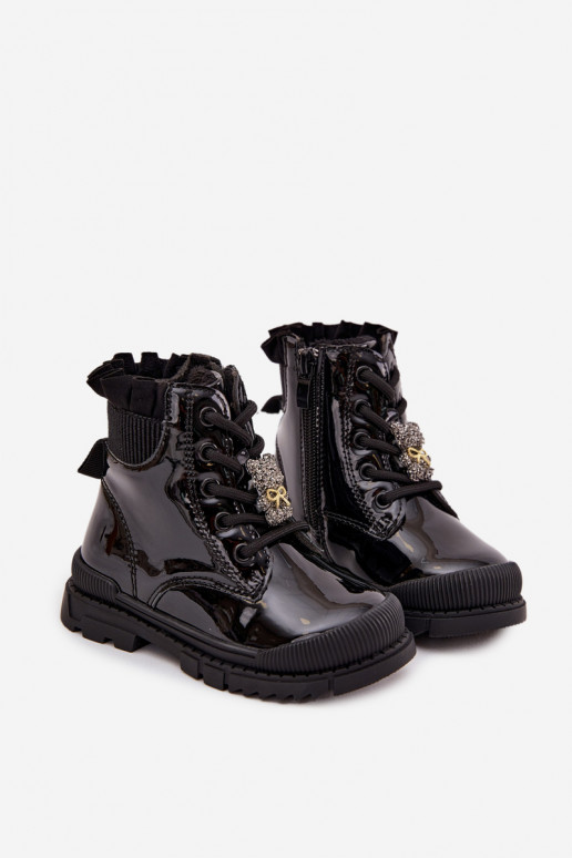 Girls' patent leather ankle boots with zipper black Felori