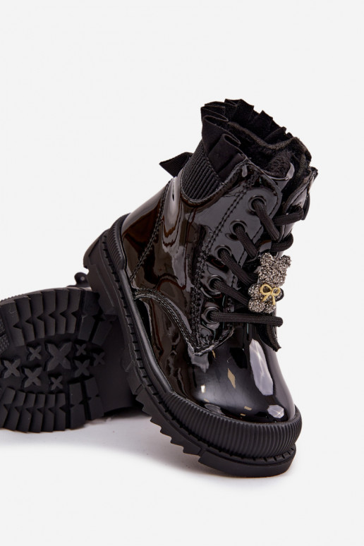 Girls' patent leather ankle boots with zipper black Felori