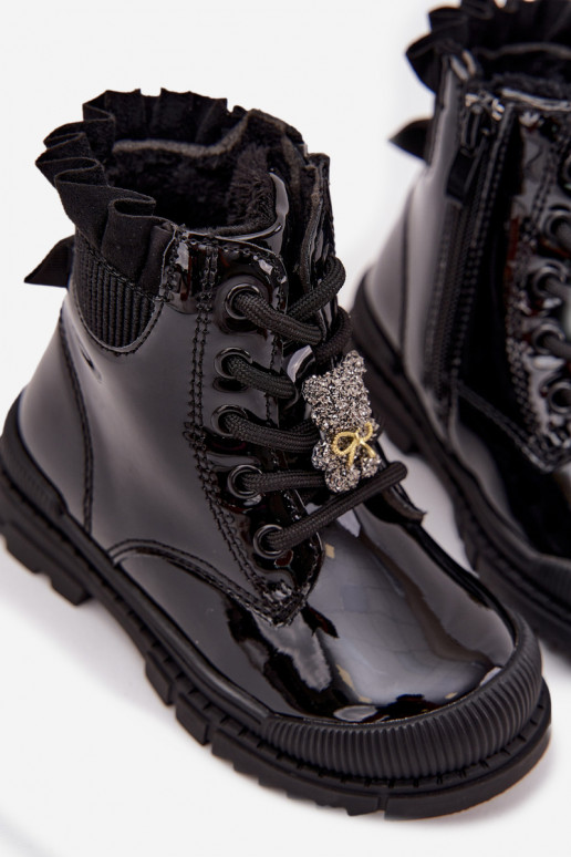 Girls' patent leather ankle boots with zipper black Felori
