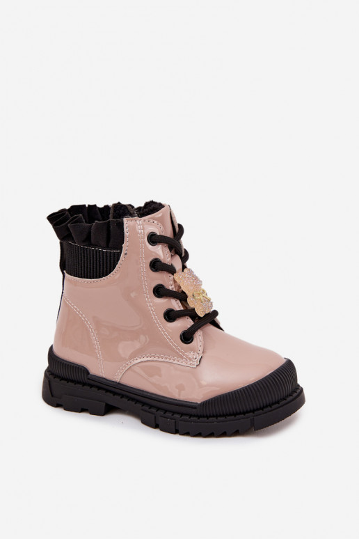Patent Leather Children's Boots Lined with Clip Bear Beige Fionessa Patent Leather Children's Boots Lined with Clip Bear Beige Fionessa