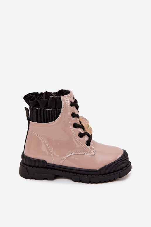 Patent Leather Children's Boots Lined with Clip Bear Beige Fionessa Patent Leather Children's Boots Lined with Clip Bear Beige Fionessa