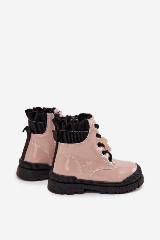 Patent Leather Children's Boots Lined with Clip Bear Beige Fionessa Patent Leather Children's Boots Lined with Clip Bear Beige Fionessa