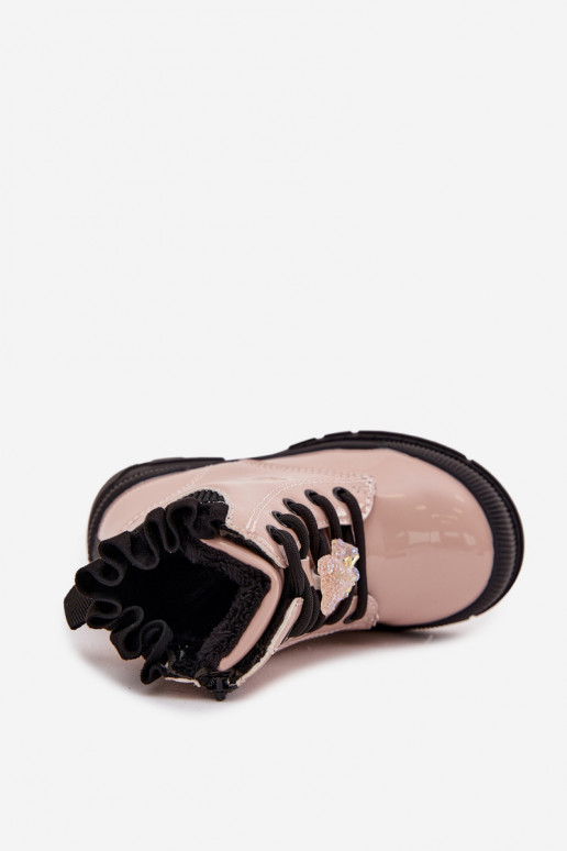 Lakierowane Botki Dziecięce OcieplanewithPrzypinką Miś Beżowe Fionessa