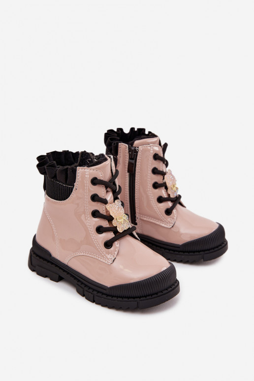 Patent Leather Children's Boots Lined with Clip Bear Beige Fionessa Patent Leather Children's Boots Lined with Clip Bear Beige Fionessa