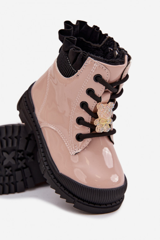 Patent Leather Children's Boots Lined with Clip Bear Beige Fionessa Patent Leather Children's Boots Lined with Clip Bear Beige Fionessa