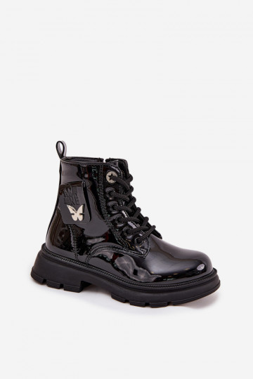 Insulated Children's Boots with Zip Patent Black Alverina