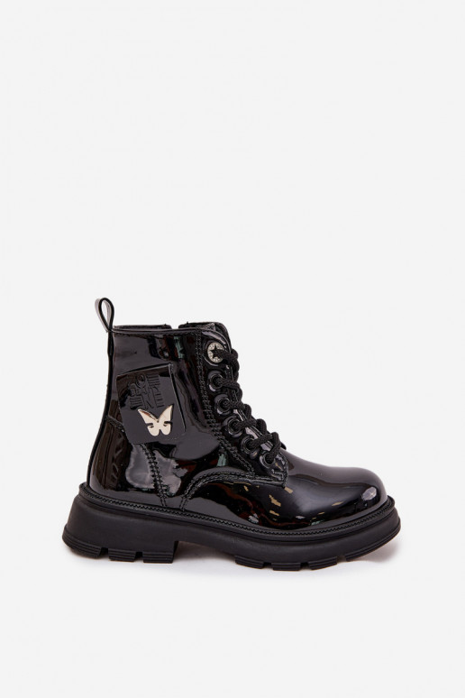 Insulated Children's Boots with Zip Patent Black Alverina Insulated Children's Boots with Zip Patent Black Alverina