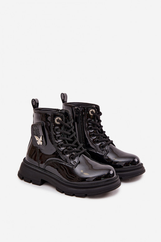 Insulated Children's Boots with Zip Patent Black Alverina Insulated Children's Boots with Zip Patent Black Alverina