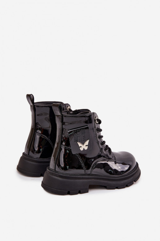 Insulated Children's Boots with Zip Patent Black Alverina Insulated Children's Boots with Zip Patent Black Alverina