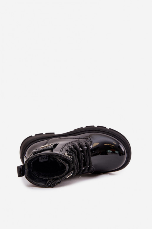 Ocieplane Botki Dziecięce Na Zamek Lakierowane Czarne Alverina
