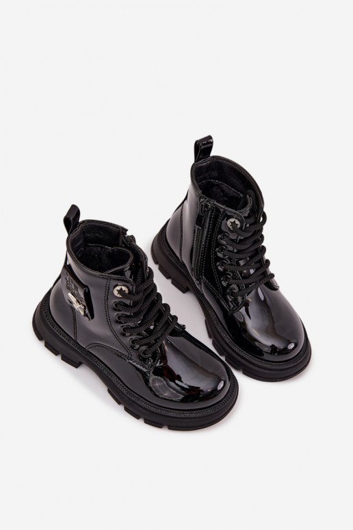 Insulated Children's Boots with Zip Patent Black Alverina Insulated Children's Boots with Zip Patent Black Alverina