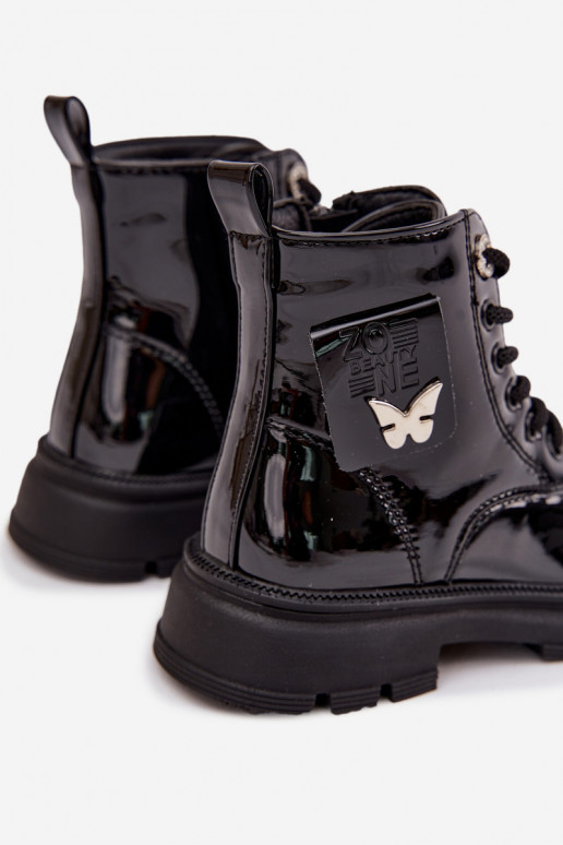 Ocieplane Botki Dziecięce Na Zamek Lakierowane Czarne Alverina
