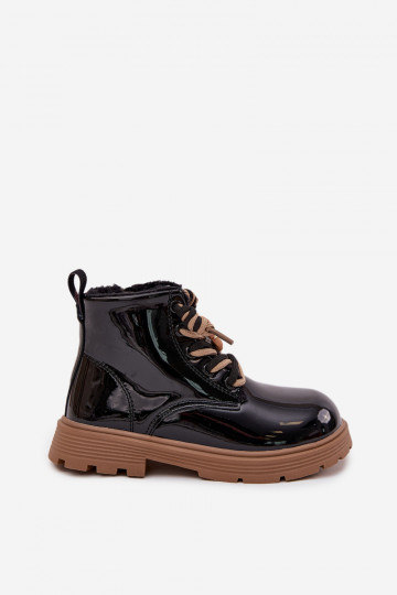 Insulated children's patent leather ankle boots with a bear strap black Jovellea 2