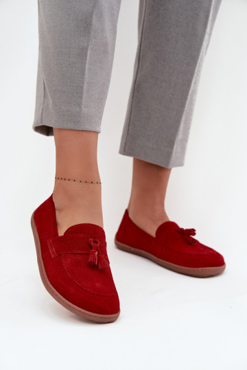 Leather Suede Barefoot Moccasins Zazoo 322 Red 2