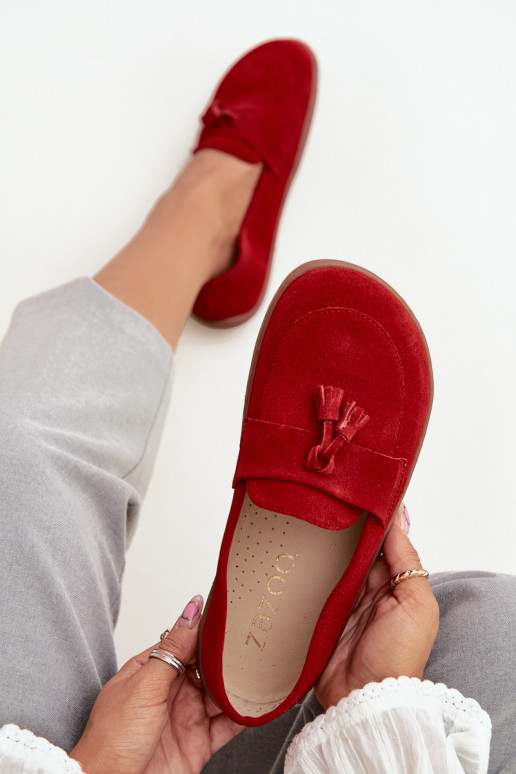 Leather Suede Barefoot Moccasins Zazoo 322 Red