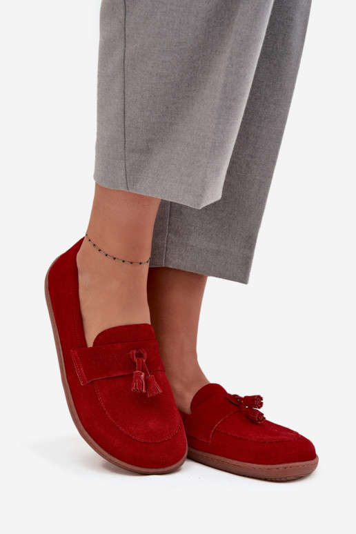 Leather Suede Barefoot Moccasins Zazoo 322 Red