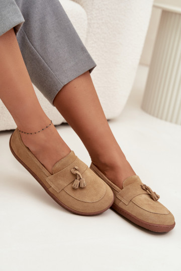 Leather Suede Barefoot Loafers Zazoo 322 Beige
