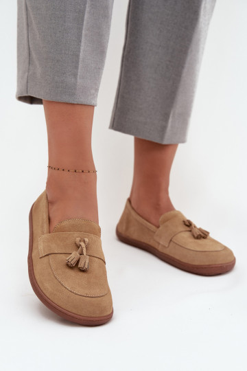 Leather Suede Barefoot Loafers Zazoo 322 Beige 2
