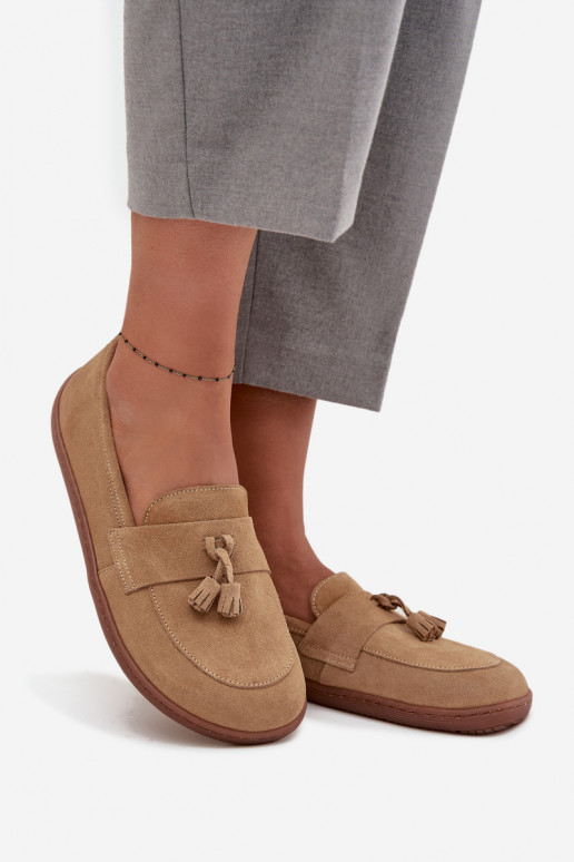 Leather Suede Barefoot Loafers Zazoo 322 Beige