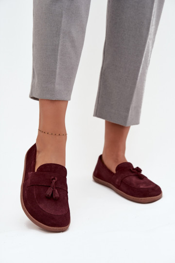 Leather Suede Barefoot Loafers Zazoo 322 Bordeaux 2