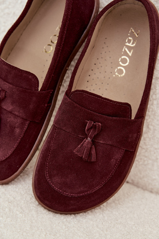 Leather Suede Barefoot Loafers Zazoo 322 Bordeaux