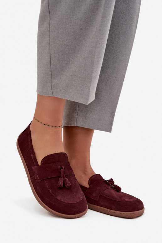Leather Suede Barefoot Loafers Zazoo 322 Bordeaux