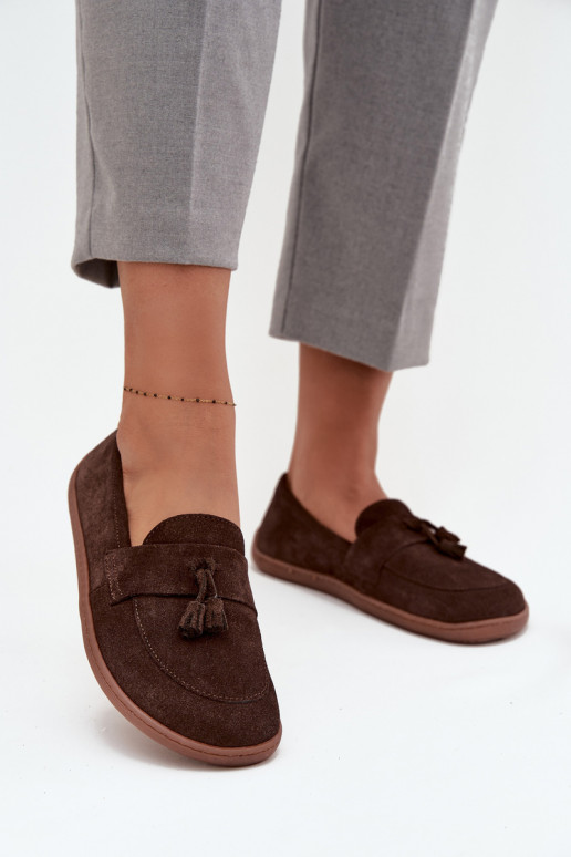 Leather suede moccasins barefoot type Zazoo 322 chocolate