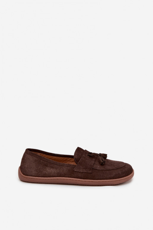 Leather suede moccasins barefoot type Zazoo 322 chocolate