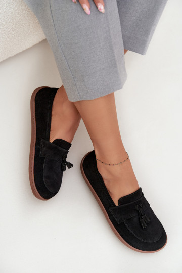Leather Suede Moccasins Barefoot Type Zazoo 322 Black