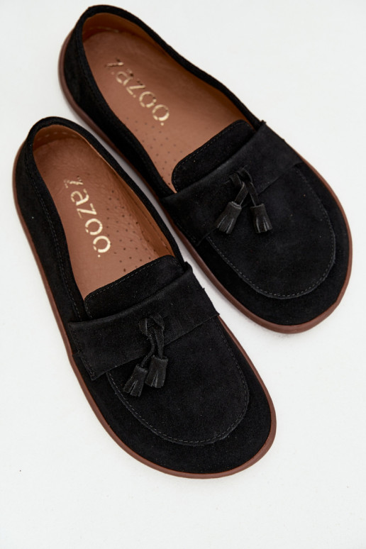 Leather Suede Moccasins Barefoot Type Zazoo 322 Black
