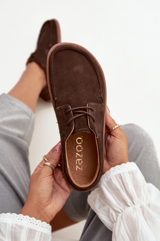 Półbuty Damskie Typu BarefootwithNaturalnego Zamszu Zazoo 327 Czekoladowe