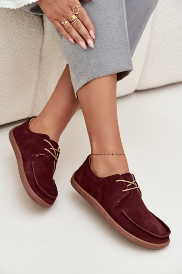 Półbuty Damskie Typu BarefootwithNaturalnego Zamszu Zazoo 327 Bordowe