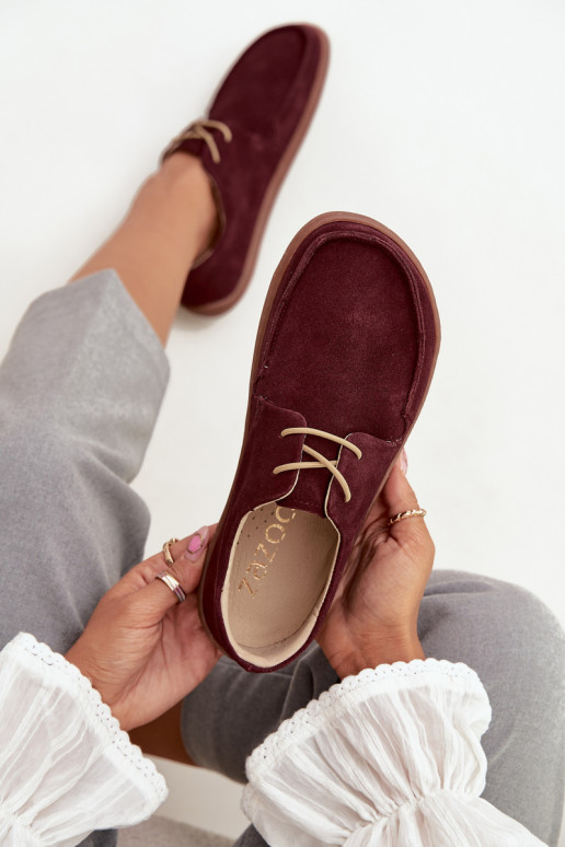 Półbuty Damskie Typu BarefootwithNaturalnego Zamszu Zazoo 327 Bordowe