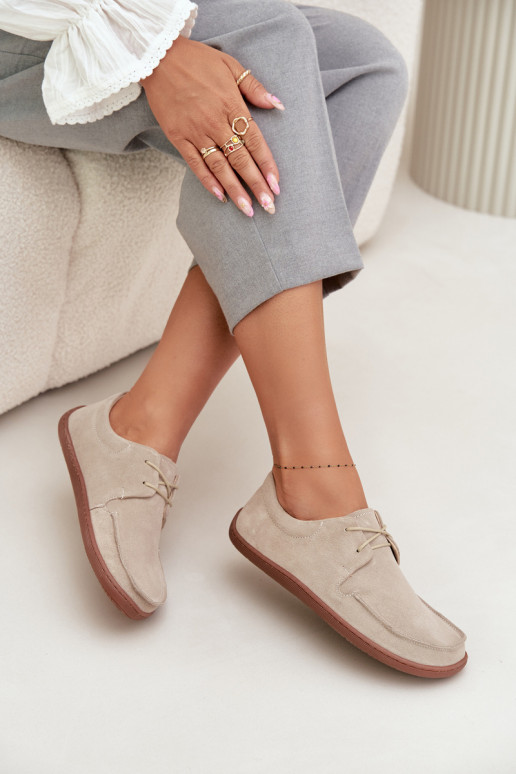 Półbuty Damskie Typu BarefootwithNaturalnego Zamszu Zazoo 327 Jasnobeżowe