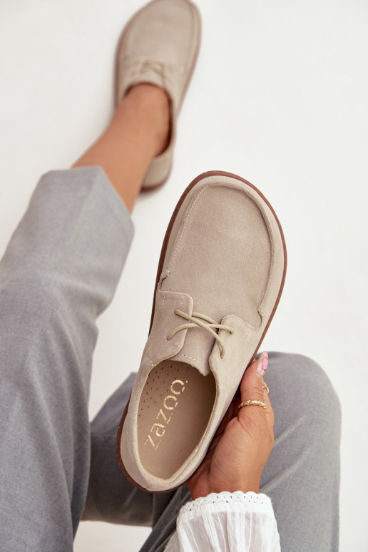 Women's Barefoot Style Shoes Made from Natural Suede Zazoo 327 Light Beige